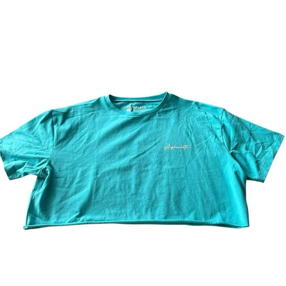 Alphalete Womens M Short Sleeve Boxy Crop Top Aqua Blue Pump Cover Oversized New - Picture 2 of 10